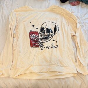 Cream Sweatshirt with Skull and Dr Pepper Graphic